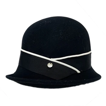 חורף נשים כובע Fascinator כובעי פדורה הרוח משי וסאטן מרגיש הרגשתי כובע הפוך ברים אגן כובע מוצק צמר כיפת החתונה הכובע