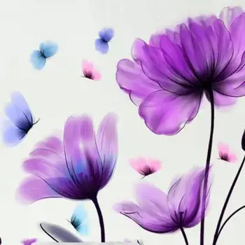 2pcs היד צבוע צבעוני פרח פרפר מצויר מדבקת קיר הסלון, חדר השינה דקורטיביים ציור אסתטי אמנות קיר מדבקה