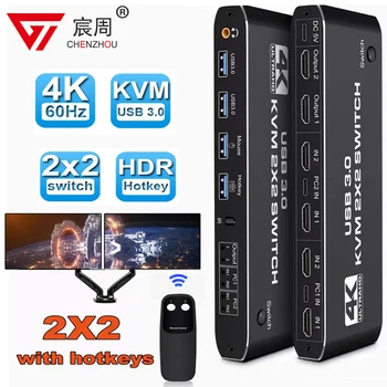 HDMI תואם-KVM 4K 60Hz 2 יציאה כפולה צג 3.0 USB KVM Switch 1080P USB KVM Switcher HDMI עם USB 3.0 2x2 port USB