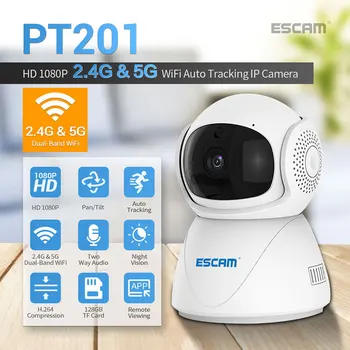 ESCAM PT201 2.4 G&5G Dual Band WIFI מעקב אוטומטי מצלמת IP אלחוטית אינטרקום זיהוי תנועה PTZ בייבי מוניטור