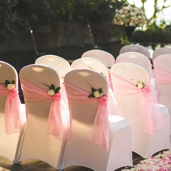 25pcs אורגנזה הכיסא אבנט קשת בשביל לכסות אירועים עיצוב חתונה מסיבת קישוט העצום ואספקת בד החתונה décoration mariage