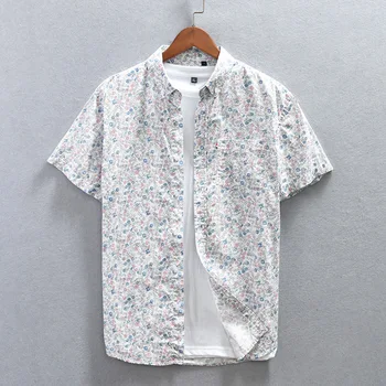 2022 קיץ חדש שרוול קצר פרחוני חולצת הוואי גברים חצי Placket צווארון החוף חולצת גברים מזדמנים נופש בגדים 3XL