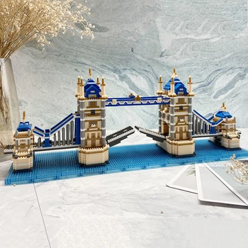 מודל 3D DIY מיני יהלום בלוקים לבנים בניין לונדון, מגדל גשר נהר התמזה העולם אדריכלות צעצוע לילדים