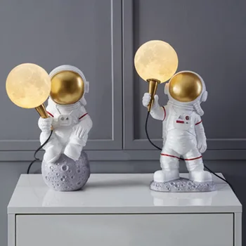 2021 נורדי יצירתי אסטרונאוט קישוטים הירח הכוכב פריסת חדר השינה של הילדים מצוירים בחדר מנורת שולחן הלילה קישוט