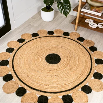 שטיח יוטה טבעי סיבוב קלוע הפיך שטיח מודרני אזור מגורים מחצלת סמרטוט השטיח עיצוב חדר השינה