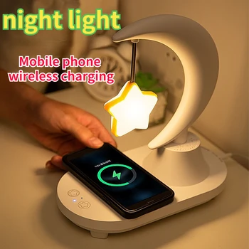 LED מנורת שולחן ליד המיטה טלפון נייד טעינה אלחוטית Bluetooth רמקול אודיו בנות מתנות יום הולדת לילה אור שינה ירח המנורה