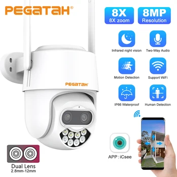 PEGATAH 8MP 4K כפול עדשה Wifi PTZ IP מצלמה 8X היברידית זום חיצוני AI האנושי זיהוי אודיו אבטחה טלוויזיה במעגל סגור מעקב וידאו פקה