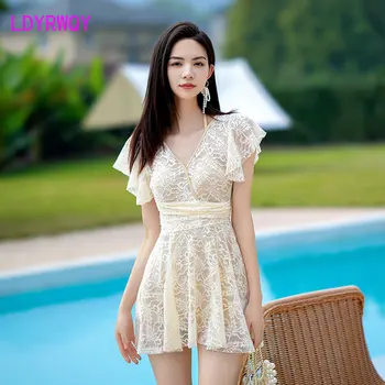 בגדי ים מקשה אחת שמלת נשים 2023 קיץ חדש קוריאני גרסת בוקסר שמרני הבטן כיסוי דק גבוהה המותניים בגד ים ביקיני