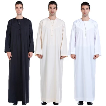 גברים Jubba Thobe ערב הסעודית האסלאמית בגדים שרוול ארוך Abaya המוסלמים Kaftan בגדי חג הרמדאן גברים החלוק של טורקיה השמלה שמלת