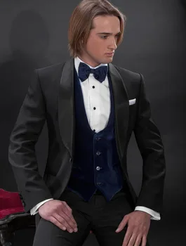 JELTONEWIN מחוייט שחור חליפות גברים לחתונה 2021 כחול-קטיפה האפוד החתן טוקסידו רשמית המסיבה הכי גבר בלייזר 3 חלקים