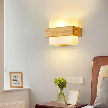 נורדי פמוט עץ אורות הקיר עם זכוכית בגוון יצירתי הביתה מקורה ליד המיטה Led מנורת קיר עץ אורות ליל גופי E27