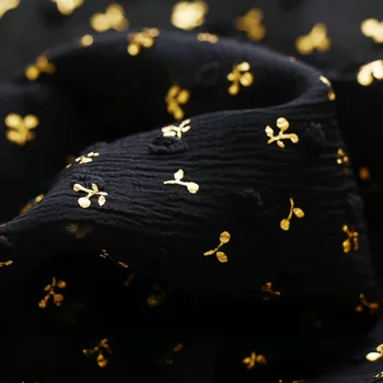 150x50cm ג ' אקארד שחור מוזהב, בד שיפון מנוקדת לחתוך פרח מרקם קפלים קיץ שמלת החולצה בד