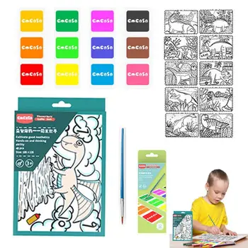 ספר צביעה בצבעי מים צבעי מים ספרים חמוד ציור בצבעי מים הספר בכיס ספר ציור עם צבעים, מברשת לילדים 3