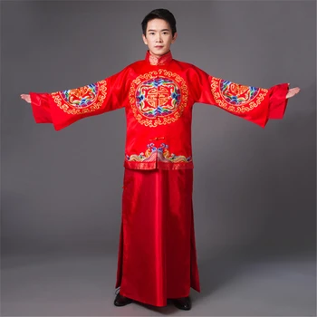 סיני חליפת חתונה פרפר זכר תחפושת להראות Hanfu החתונה השמלה האדומה החתן דרקון ופניקס השמלה הארוכה 2019