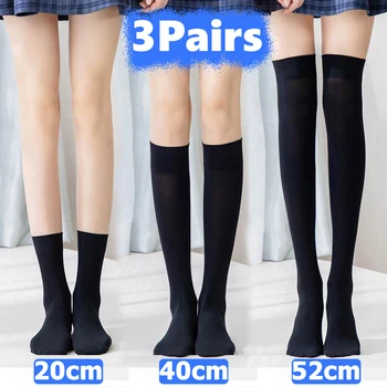 3Pairs לוליטה סקסית נשים גרבי ניילון חמוד לבן שחור ארוך, גרביים מעל הברך ירך גבוהה גרבי נשים Kawaii Cosplay גרביים