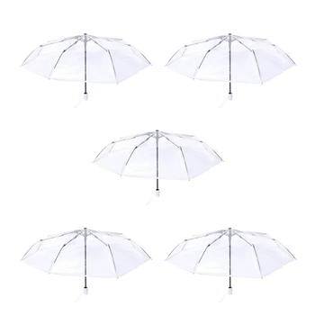 5X שקוף מטריית גשם, שמש גשם אוטומטי מטריה קומפקטי מתקפל Windproof סגנון ברור מטריה,שקוף ולבן