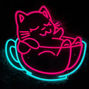 חתול קפה ניאון החתול התינוק אור סימנים מותאם אישית חמוד אנימה ניאון בר חנות תלייה על קיר קישוט אסתטי Led אורות ליל