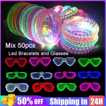 50PCS לערבב Led משקפיים צמידים LED להאיר צעצועים, הפתעות למסיבה זוהרת בחושך המפלגה ציוד עבור ילדים מבוגרים LED זוהר משקפיים