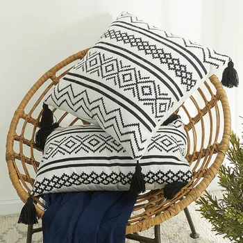 שחור לבן הכיסא כריות שניל גיאומטריות אקארד ציצית מבד נורדי לכריות הספה ציפית כרית כרית מושב