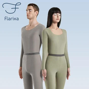 Flarixa חלקה זוג תחתונים תרמיים להגדיר נשים בגדי חורף תרמית איש תרמו הלבשה תחתונה חמה חליפת טייץ ארוך ג ' ונס