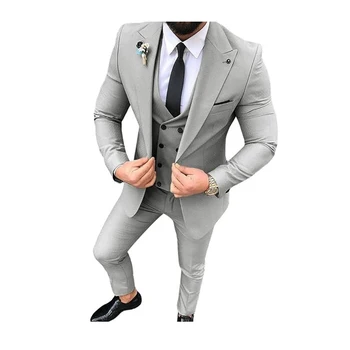 חליפות גברים 3 יח ' דש Slim Fit בלייזר מזדמן הנשף הכי טוב גברים טוקסידו לחתונה אופנה תחפושת homme（בלייזר+אפוד+מכנסיים)