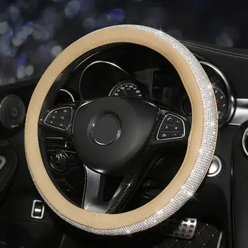 המכונית כיסוי גלגל הגה קריסטל נוצצות יהלום עור PU בלינג ההגה מגן אוטומטי המכונית כיסוי גלגל