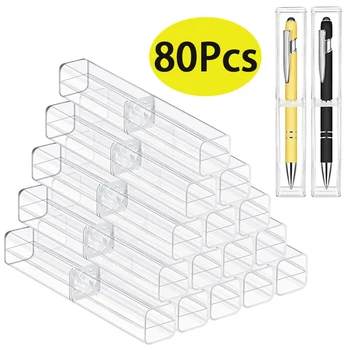 80Pcs פלסטיק אקריליק שקוף מתנה ריק בעט אחסון פלסטיק שקוף עיפרון קופסאות פלסטיק עט מיכל עט בתיק בית הספר למשרד