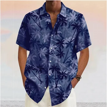 2023 קיץ גברים החולצה של עץ קוקוס הדפסה דש כפתור החולצה 7 צבעים הוואי שרוול קצר מעצב אופנה מזדמן רך 5XL