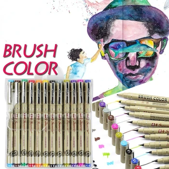 12 Pack צבע מברשת מקצועית עט הציור קומיקס סקיצת עיצוב שבץ עט הספר גרפיטי ציור כלי כתיבה ציוד אמנות