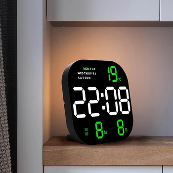 LED אלקטרוני שעון קיר שולחן העבודה דיגיטלי Temp שעון מעורר תאריך שבוע בהירות התצוגה להתאים שעון מינימליסטי הסלון