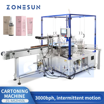 ZONESUN אוטומטי אנכי Cartoning מכונת תיבת איטום ציוד אריזה הפוכה טאק קרטון כוכב גלגל מנות ZS-MSZH50L