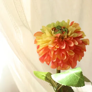 יחיד סניף דליה מלאכותית, פרחי משי לחתונה פרח קיר מזויף פרח קישוט הבית קניון חלון ירוק צמח קישוט