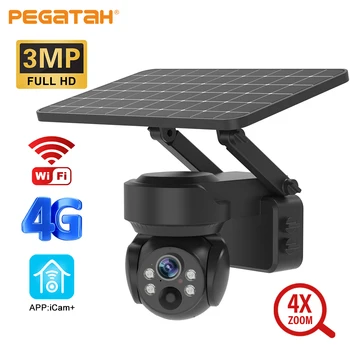 PEGATAH 3MP שמש מצלמה חיצונית 4G/Wifi מצלמה 4X זום אופטי זיהוי תנועה מלא צבע ראיית לילה אבטחה מצלמות IP