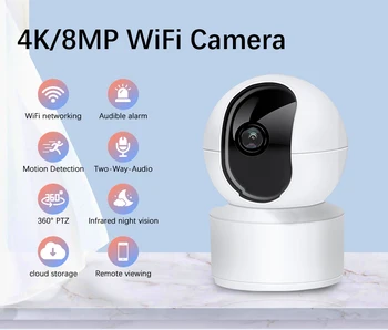 4K 8MP מצלמה IP 5G WiFi בייבי מוניטור 1080P המיני מקורה טלוויזיה במעגל סגור אבטחת AI מעקב וידאו, אודיו, ניטור