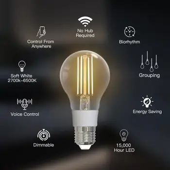 WiFi חכם להט נורת LED אור מנורה E27 ניתן לעמעום תאורה 2700K-6500K 806Lm Tuya אלקסה Google Voice Control 90-250V 7W