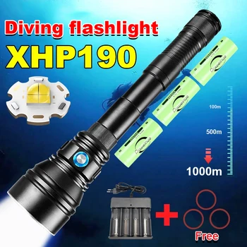 XHP190 מקצועי צלילה פנס צלילה הפנס מתחת למים מנורת אור פנס 1000m סופר עמיד למים פנס