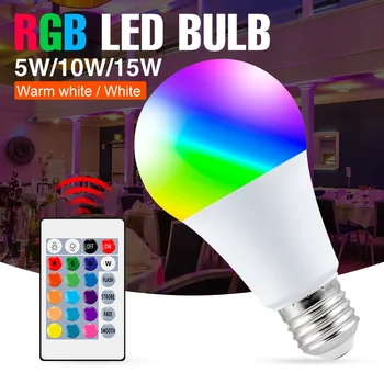 240V RGB נורת LED Lampada E27 צבעוני נורות RGBW קשית LED תפאורה המנורה RGBWW 5W 10W 15W שלט רחוק IR עמעום אור 110V