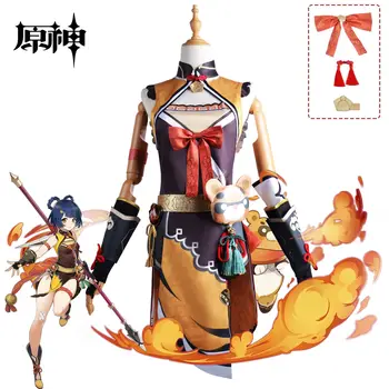 Genshin השפעה Xiangling המשחק אנימה קוספליי תלבושת ילדה חמודה תחפושות, אביזרים הפאה אנימה בגדים
