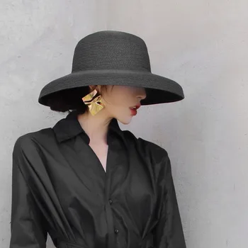 הקיץ הפבורן סגנון וינטאג ' עיצוב כובע קש נשים בנות מוצק צבע חוף הולידיי שמש גדולה קאפ 모자 шляпа женская летняя