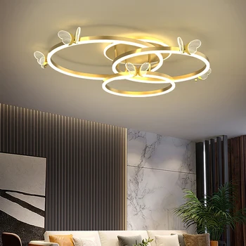 הסגנון המודרני הוביל נברשת עבור חדר האוכל המטבח הטבעת מנורת תקרה בסלון חדר שינה פרפר עיצוב שליטה מרחוק אור