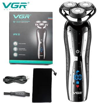 VGR רטוב יבש גילוח חשמלית לגברים רוטרי זקן מכונת גילוח מכונת גילוח ערכת טיפוח נטענת צג LCD