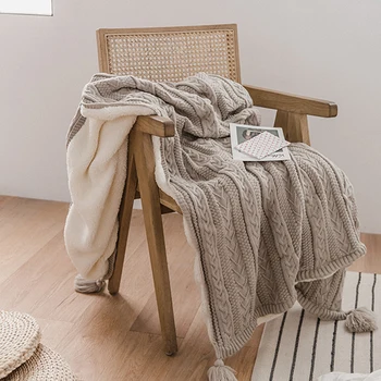 שמיכה מיטות תוספות בסגנון נורדי בחורף סרוג ציצית צמר עבה חם לזרוק שמיכות בית ספה המשרד תנומה כיסוי שמיכה