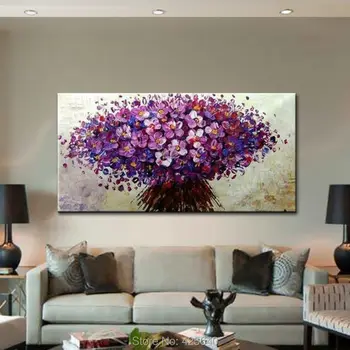 ציור של פרח, תמונות קיר הסלון ,בד הציור צבוע ביד סכין 3D מרקם עבור עיצוב הבית
