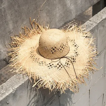 חדש לנשים דיסקט גדול ברים פנמה כובע קיץ נסיעות נופש חוף רפיה כובע קש הולו נקבה-בחוץ יש שמש הגנה קאפ