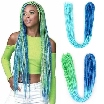 Dairess סינטטי תיבת צמות שיער חבילות זיזי צמות לסרוג תוספות שיער כחול ירוק זיזי לקלוע את השיער עבור נשים שחורות.
