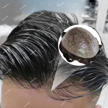 קו השיער הטבעי פאה 100% אדם שיער פאה עמיד עור דק מלא PU מערכת Mens Microskin נימי תותב הפאה יחידה