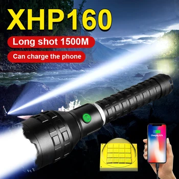 עוצמה XHP160 פנס LED 5 מצבי פלאש אור עם טעינת USB פנס טלסקופ לפיד חיצונית המנורה לפידים