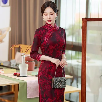Yourqipao 2023 סתיו סטנד-אפ קולר אדום Cheongsam רטרו ספרותית משתה צ ' יפאו בסגנון סיני ערב שמלת כלה לנשים