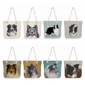פופולרי קיבולת גדולה חמוד הכתף בצבעי מים קולי כלב הדפסה תיק אופנה לשימוש חוזר קניות צד תיקים לנשים
