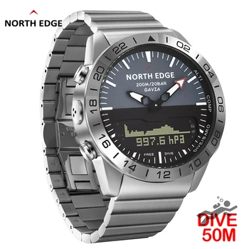 לקצה הצפוני Mens שעון צלילה צבאי יוקרה מלא פלדה Smartwatch מצפן מד גובה, ברומטר שעון דיגיטלי עמיד למים 200m